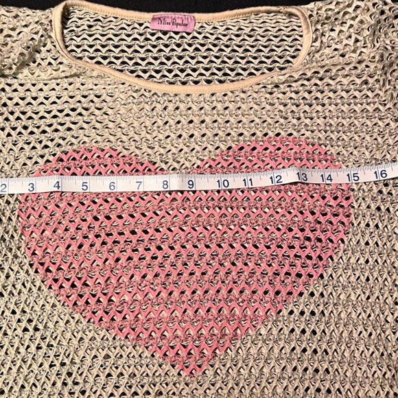 Miss Popular Sz Large‎ Cream Netting Mesh Long Sleeve Pink Heart (D) - Picture 8 of 8